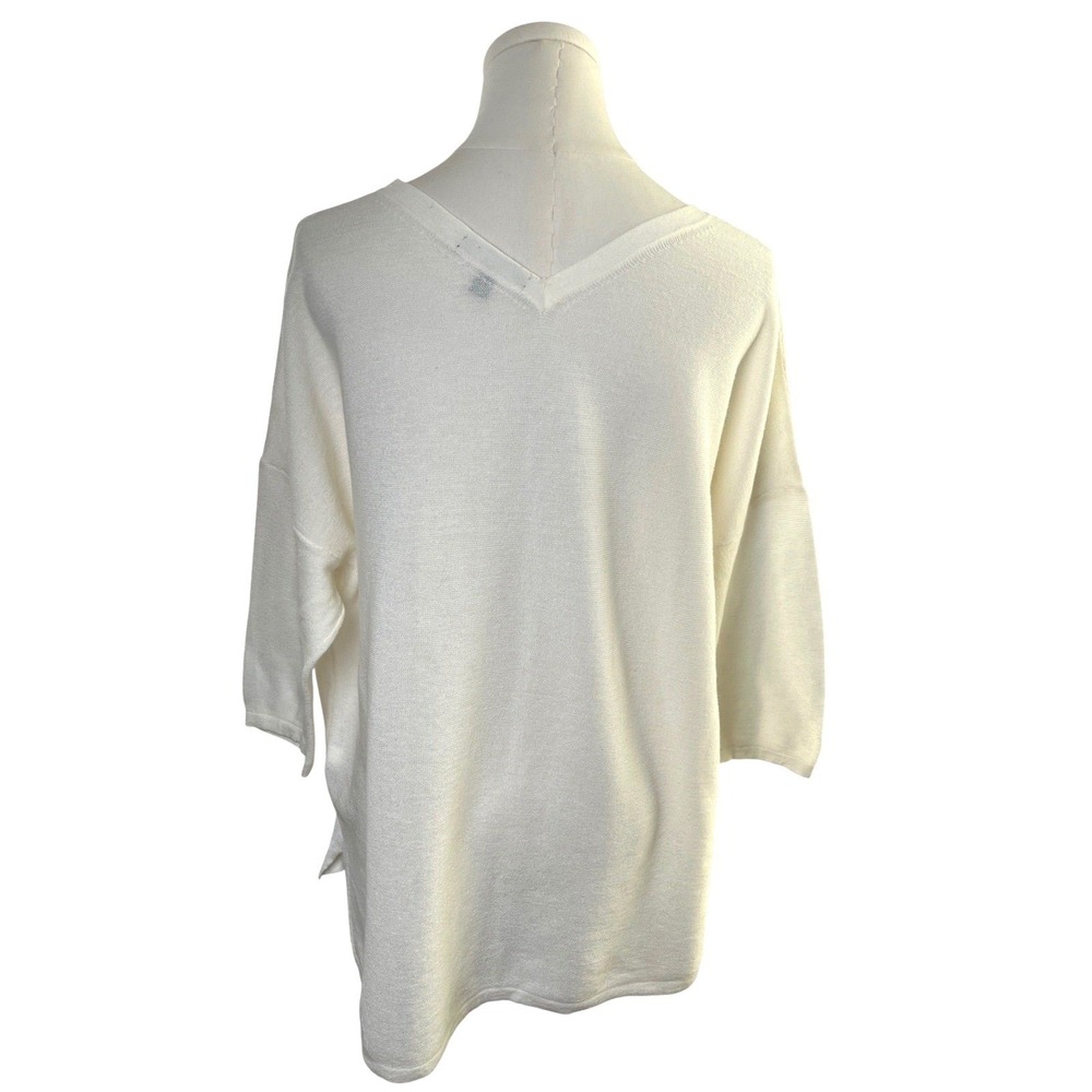 Relaxed Ivory V Neck Knit Sweater Banana Republic Oversized Drop Shoulder XL - Picture 4 of 10